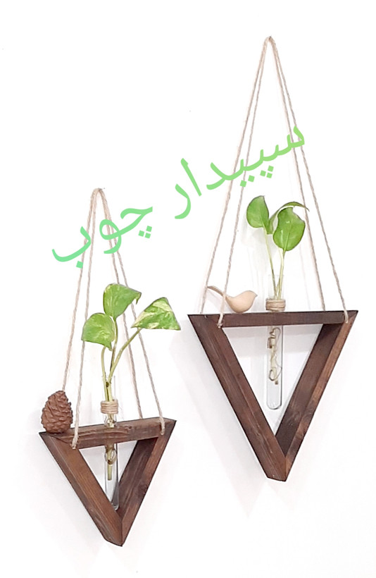 گلدان چوبی با قاب باکس مثلثی ﴿مجموعه دوتایی ﴾